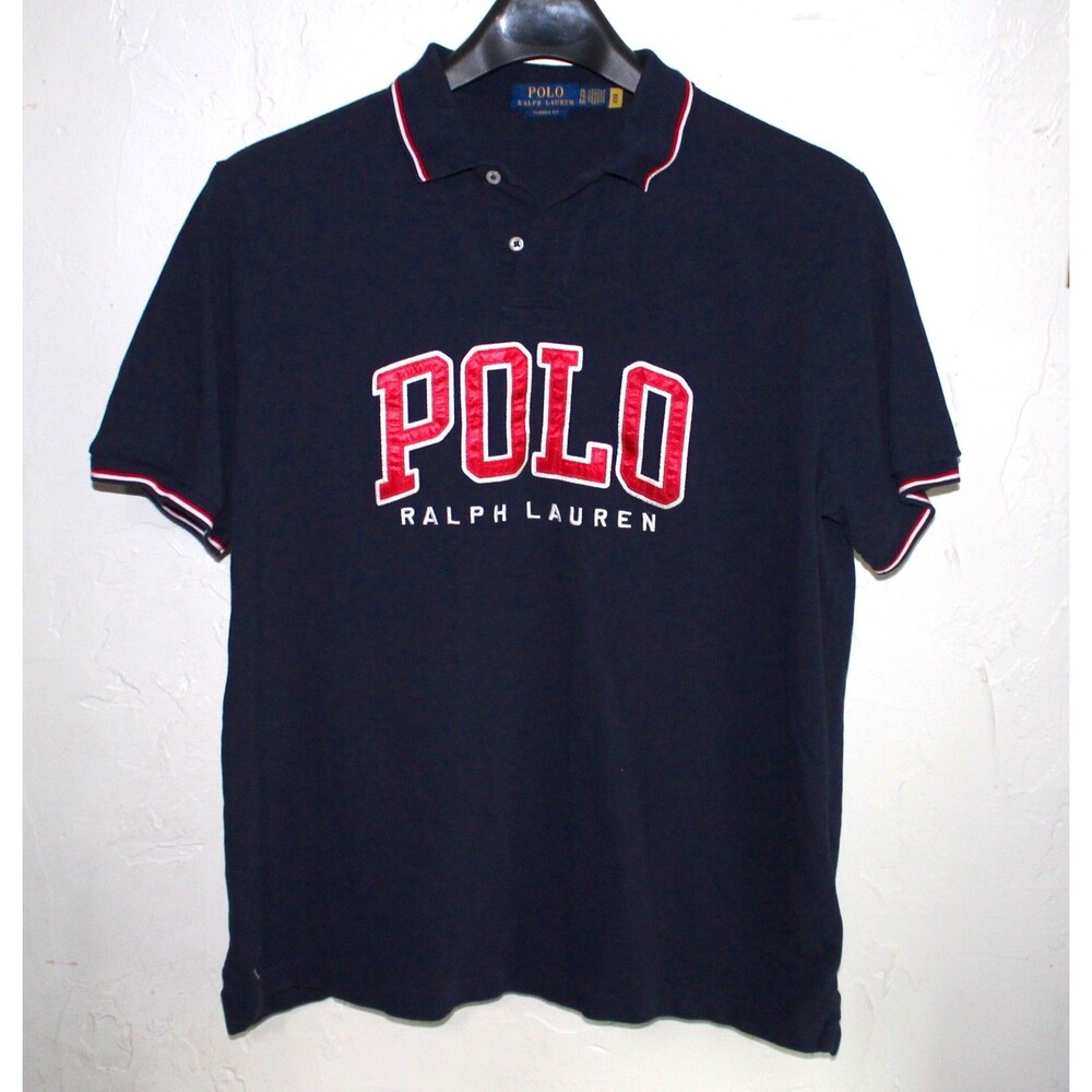Ralph Lauren Polo Shirt XL Classic Fit navy blue red logo short sleeve cotton